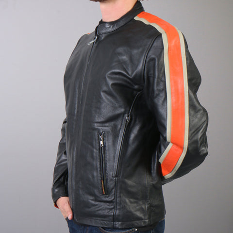 Hot Leathers Men's Leather Jacket w/ Orange & Cream Arm Stripes