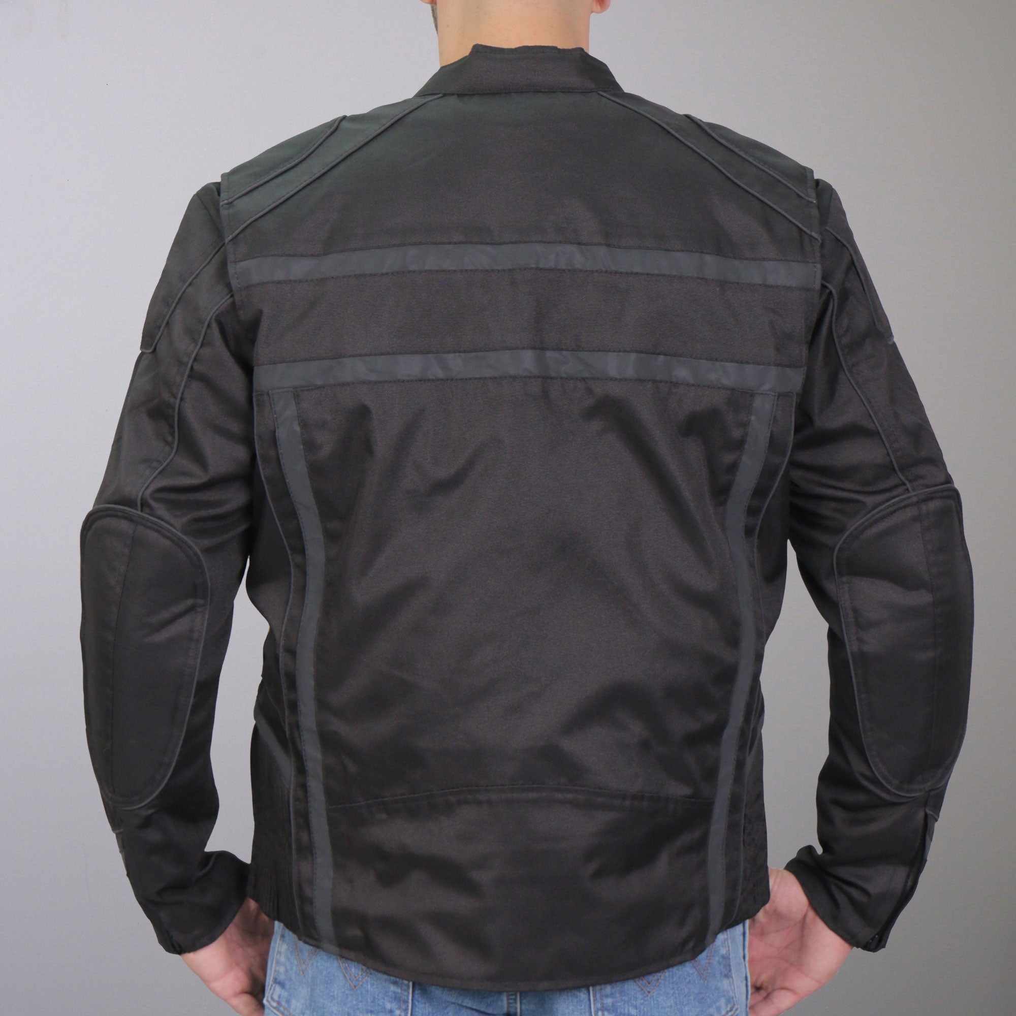 Hot Leathers JKM1023 Mens Black Biker High Visibility Nylon Motorcycle Jacket with Concealed Carry Pocket