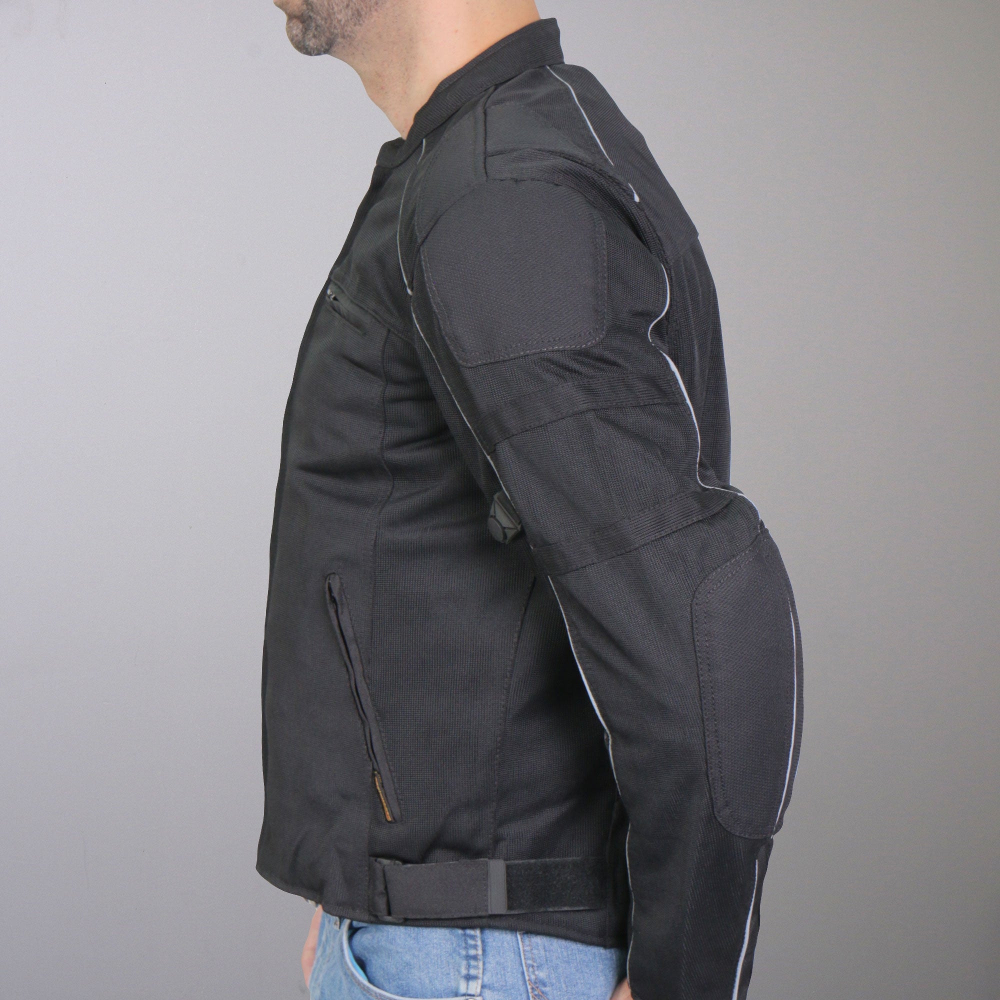 Hot Leathers JKM1024 Mens Black All Weather Armored Biker Nylon Motorcycle Jacket with Concealed Carry Pocket