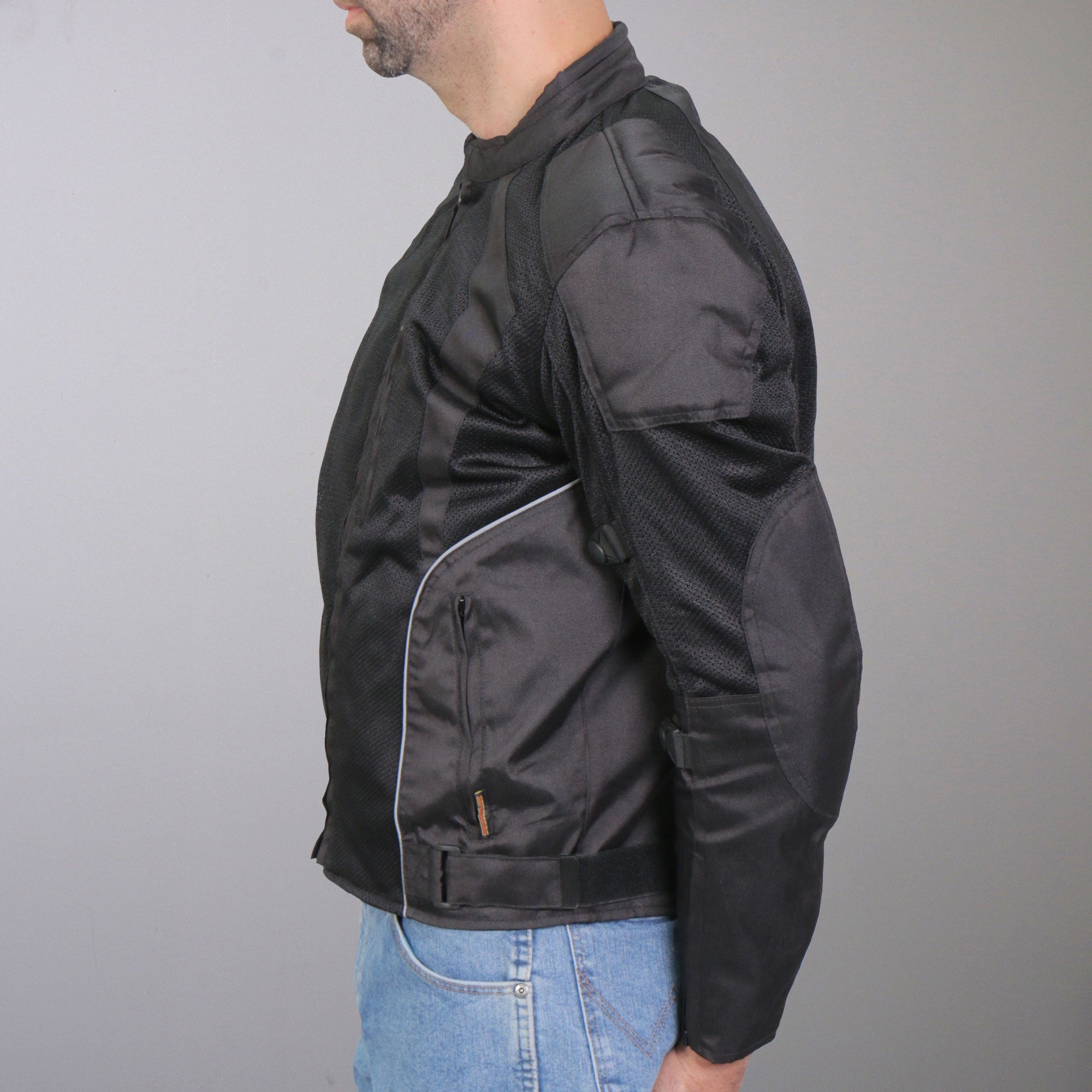 Hot Leathers JKM1025 Mens Black Biker Armored Nylon Mesh Motorcycle Jacket with Reflective Piping and Concealed Carry Pocket