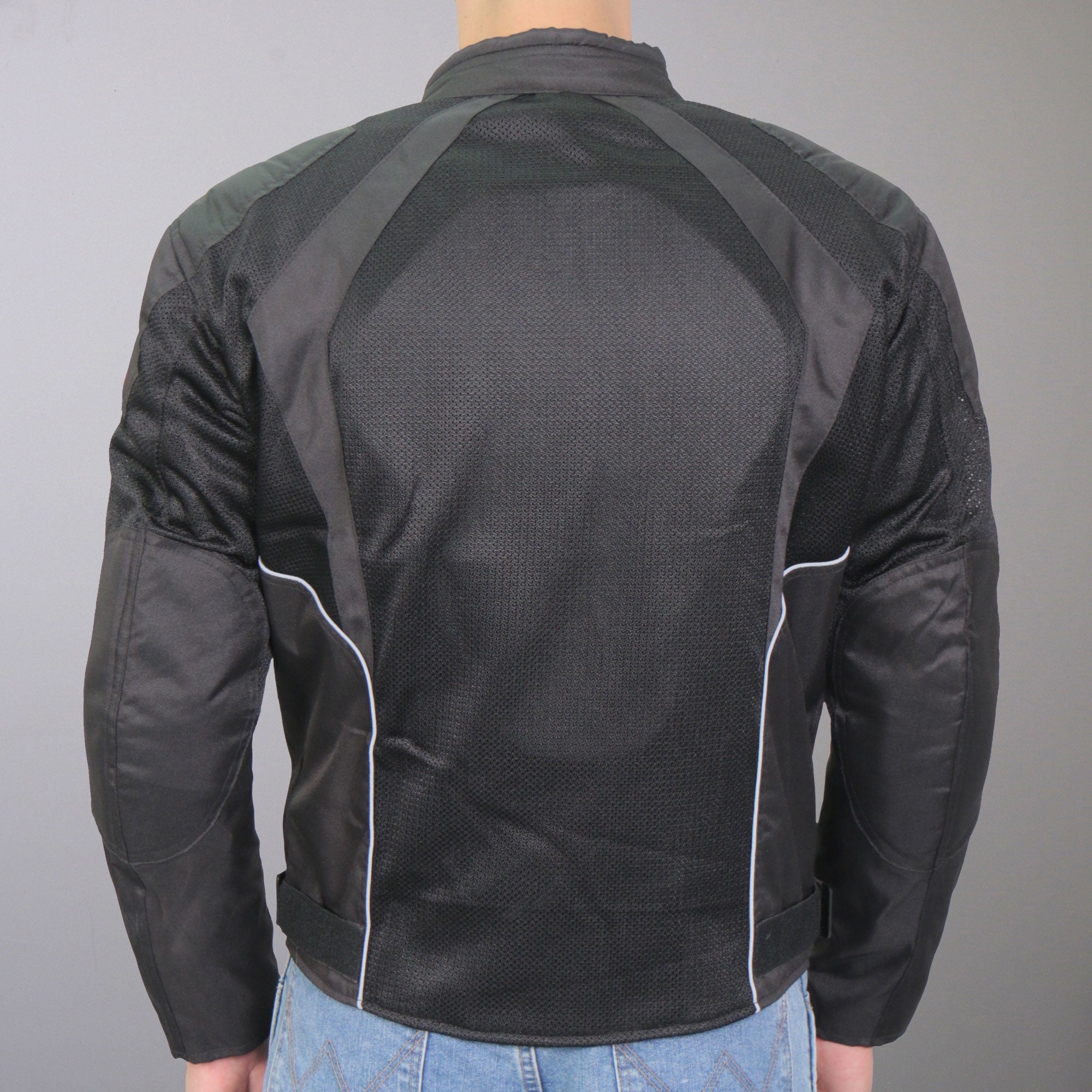 Hot Leathers JKM1025 Mens Black Biker Armored Nylon Mesh Motorcycle Jacket with Reflective Piping and Concealed Carry Pocket