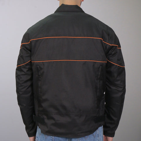 Hot Leathers JKM1026 Men’s Black Motorcycle style Nylon Biker Jacket with Orange Reflective Trim