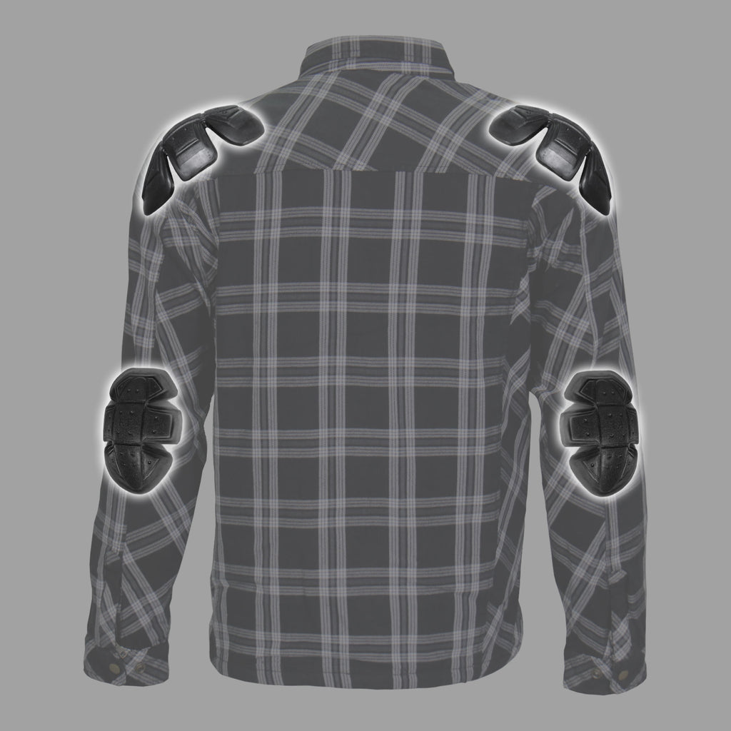 Hot Leathers JKM3002 Men's Motorcycle Black and White Armored Flannel Biker Jacket