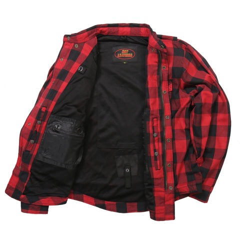 Hot Leathers JKM3003 Men's Motorcycle Red and Black Armored Flannel Biker Jacket