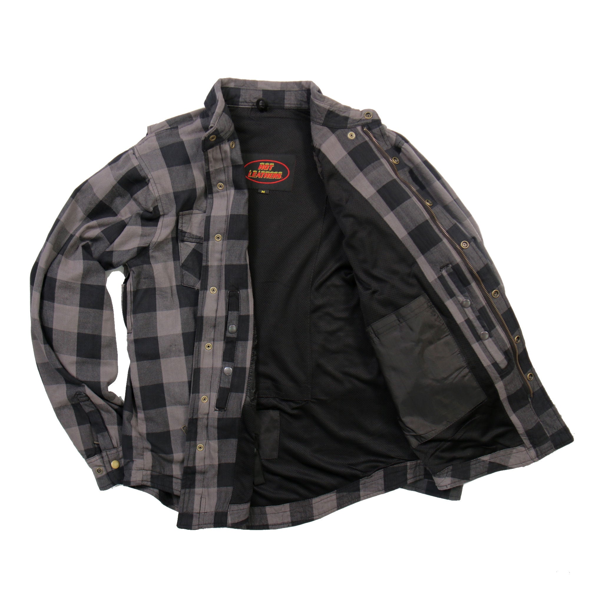 Hot Leathers JKM3004 Men's Motorcycle Grey and Black Armored Flannel Biker Jacket