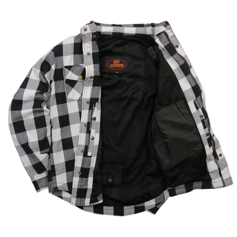 Hot Leathers JKM3005 Men's Motorcycle White and Black Armored Flannel Biker Jacket