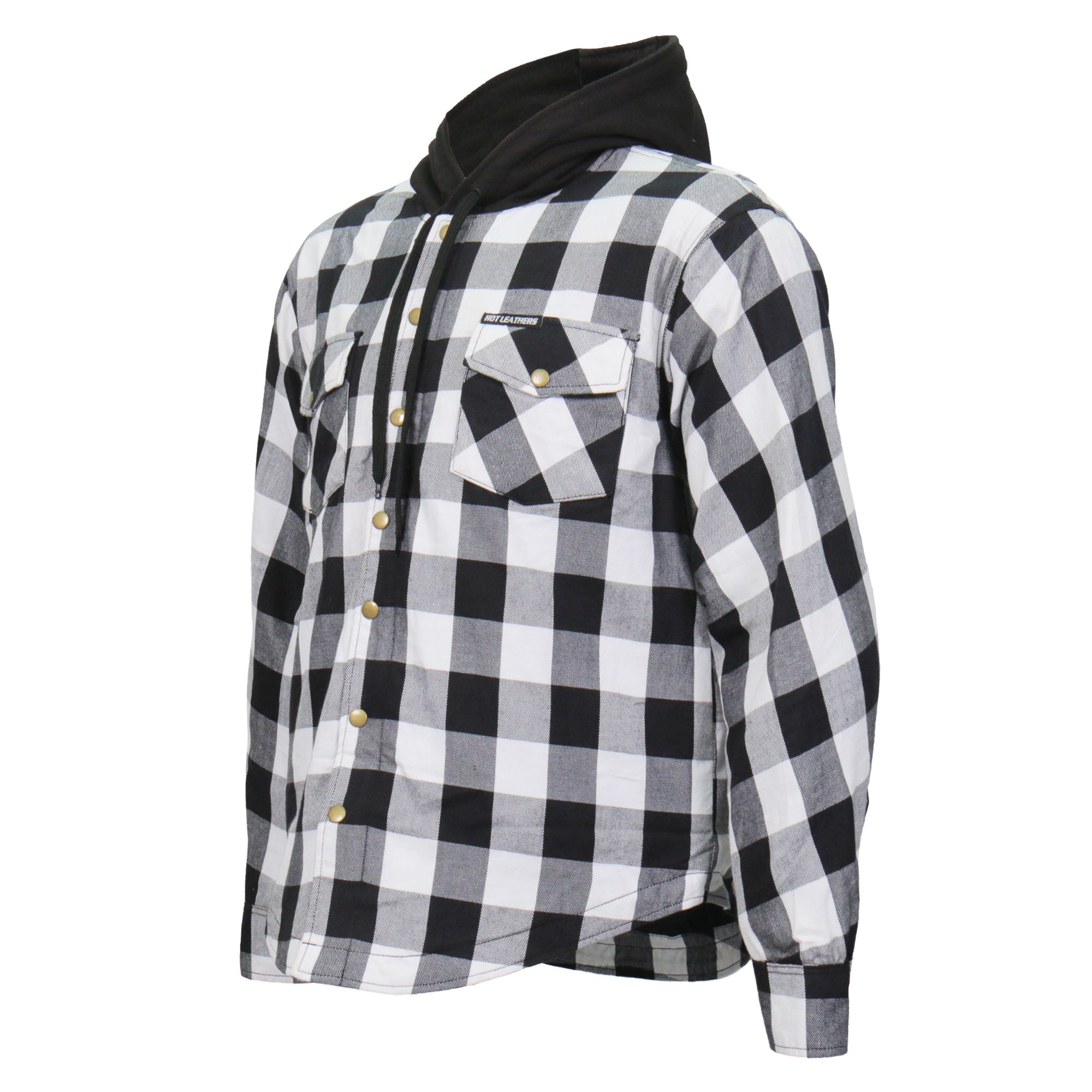 Hot Leathers JKM3006 Mens Motorcycle Black and White Hooded Armored Flannel Biker Jacket