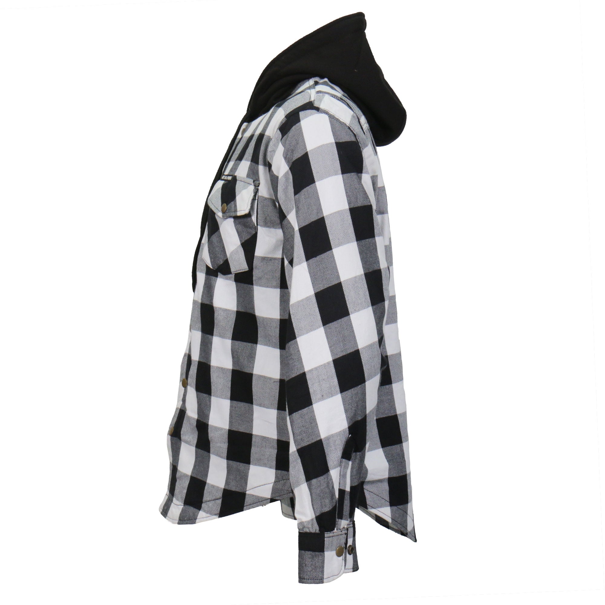 Hot Leathers JKM3006 Mens Motorcycle Black and White Hooded Armored Flannel Biker Jacket