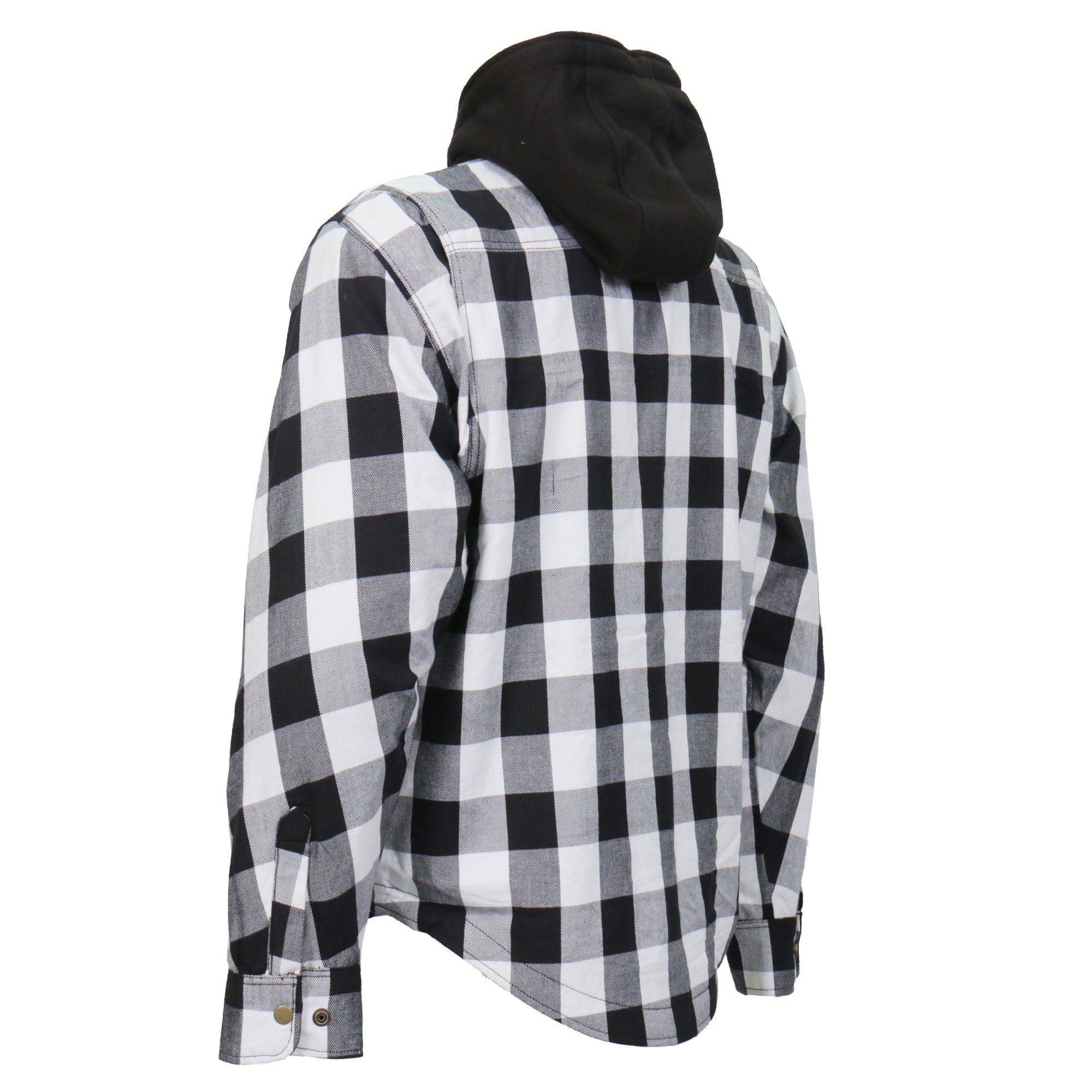 Hot Leathers JKM3006 Mens Motorcycle Black and White Hooded Armored Flannel Biker Jacket