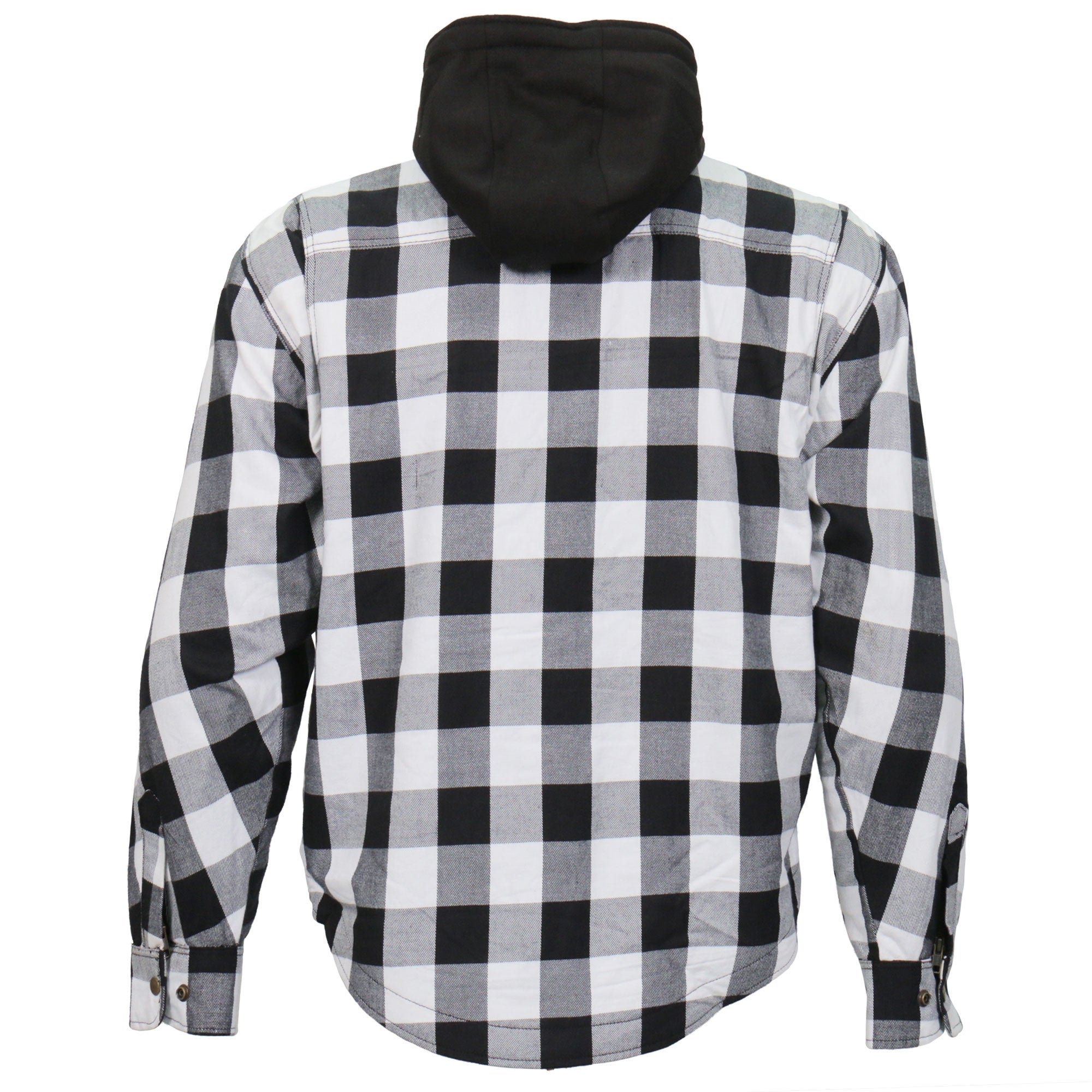Hot Leathers JKM3006 Mens Motorcycle Black and White Hooded Armored Flannel Biker Jacket