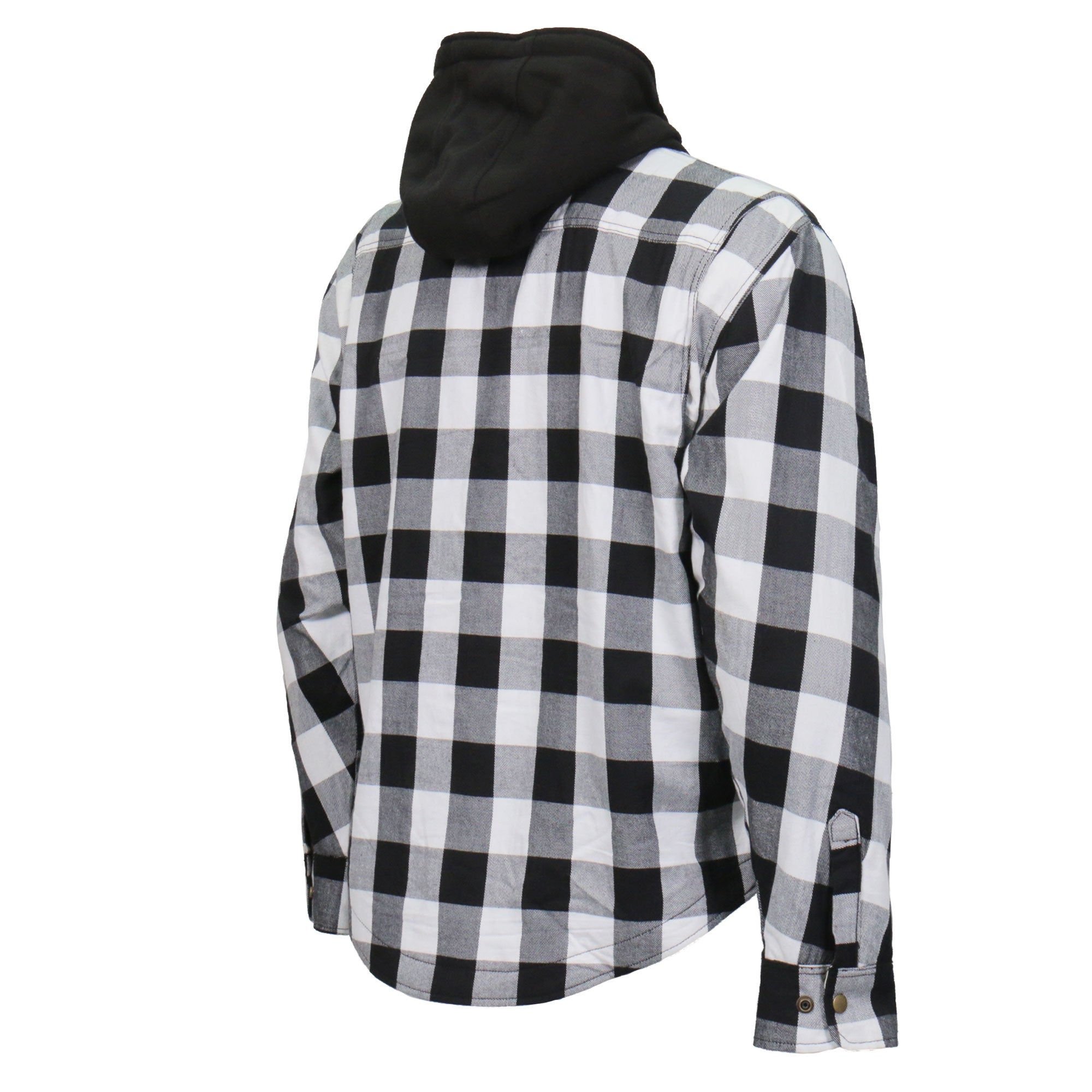 Hot Leathers JKM3006 Men’s Motorcycle Black and White Hooded Armored Flannel Biker Jacket