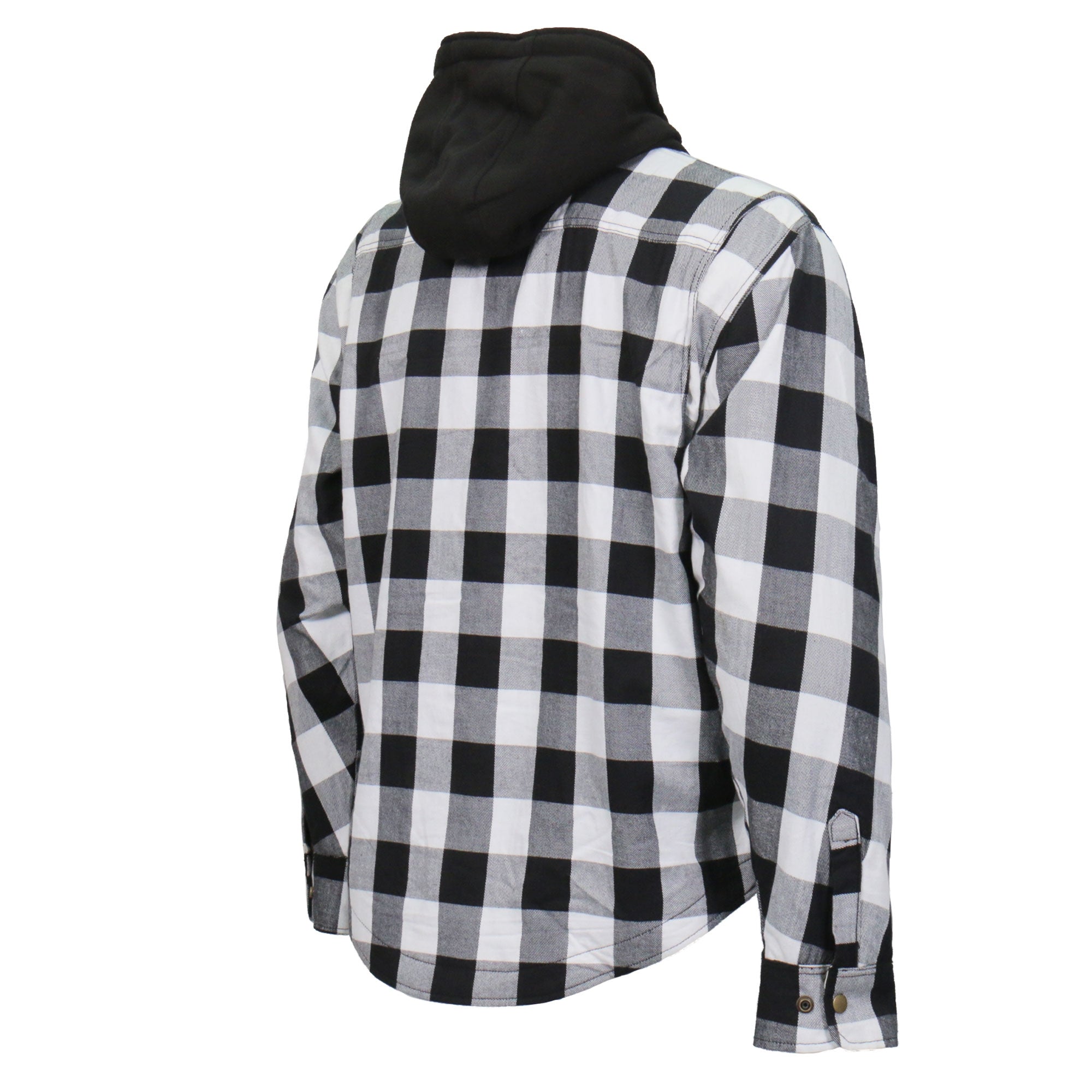 Hot Leathers JKM3006 Mens Motorcycle Black and White Hooded Armored Flannel Biker Jacket