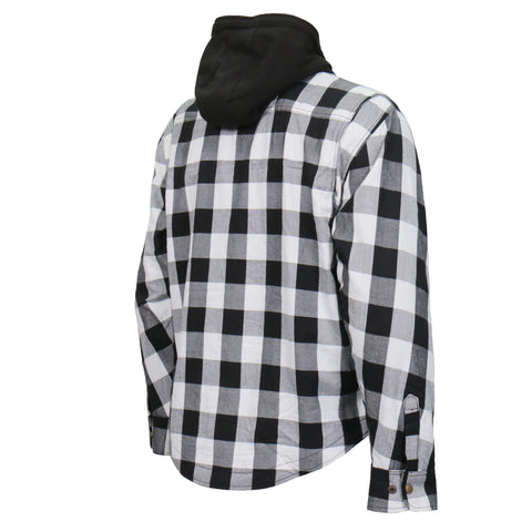 Hot Leathers JKM3006 Men’s Motorcycle Black and White Hooded Armored Flannel Biker Jacket