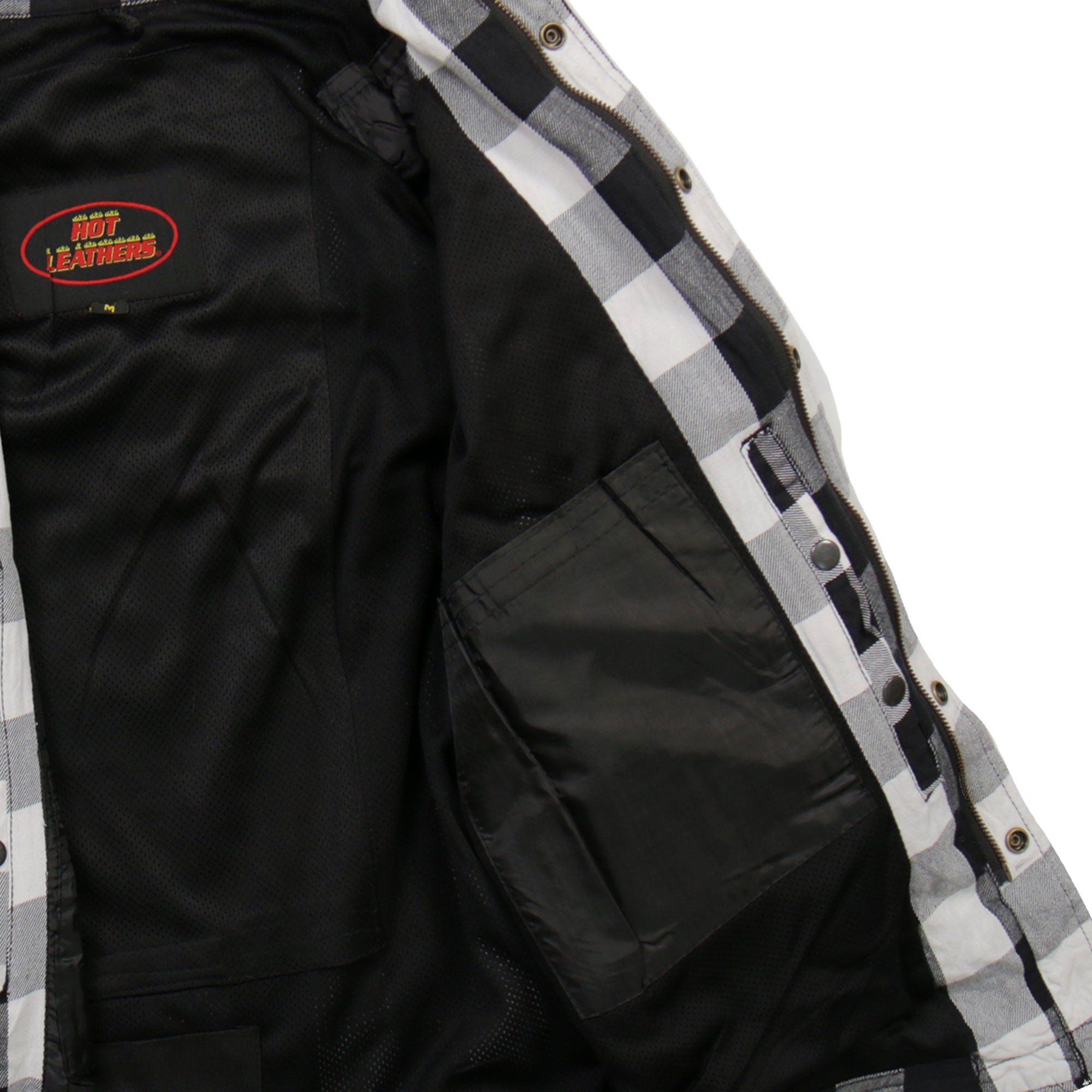 Hot Leathers JKM3006 Mens Motorcycle Black and White Hooded Armored Flannel Biker Jacket