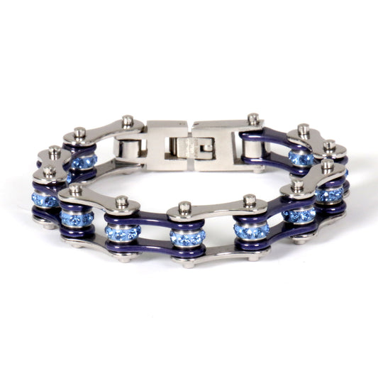 Hot Leathers JWB3101 Dark Blue Motorcycle Chain Stainless Steel Bracelets