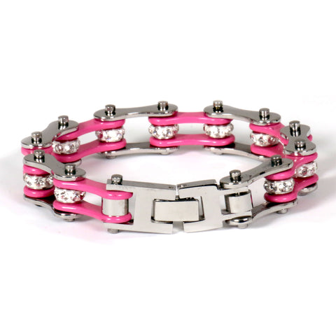 Hot Leathers JWB3102 Pink Motorcycle Chain Stainless Steel Bracelets