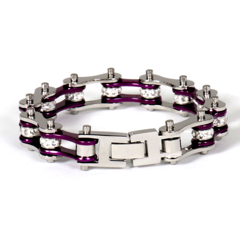 Hot Leathers JWB3106 Purple Motorcycle Chain Stainless Steel Bracelets