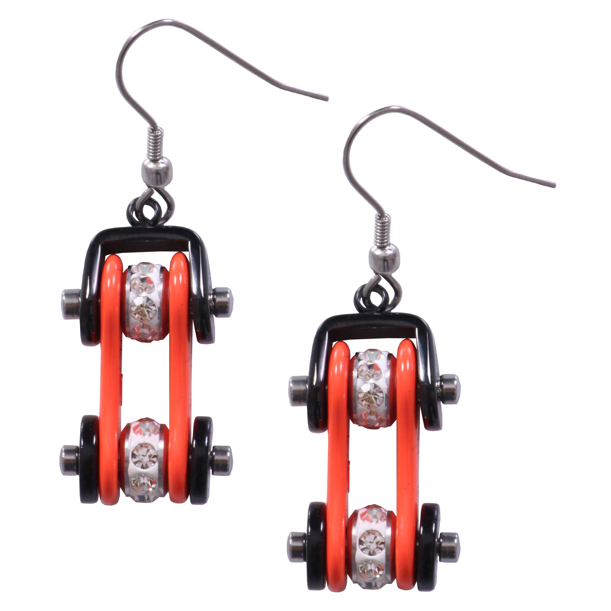 Hot Leathers JWE11101 Orange and Black Bike Chain Earrings