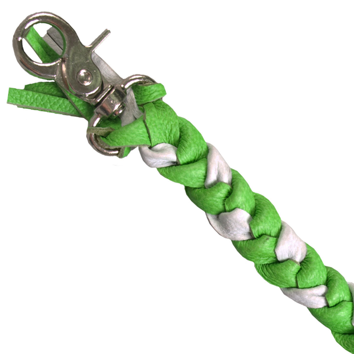 Hot Leathers 9" White and Green Braided Leather Keychain