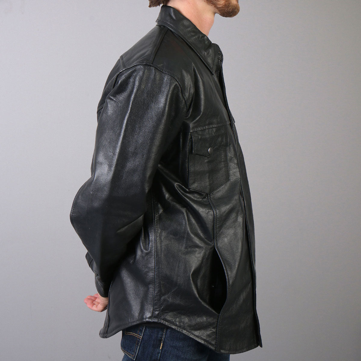 Hot Leathers LCS1001 Mens motorcycle style  Black Leather Biker Shirt