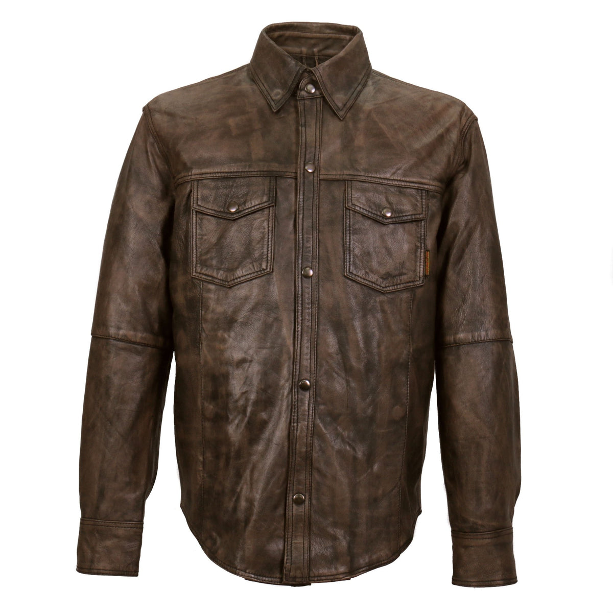 Hot Leathers LCS1004 Mens Distressed Brown Motorcycle style Leather Concealed Carry Biker Shirt