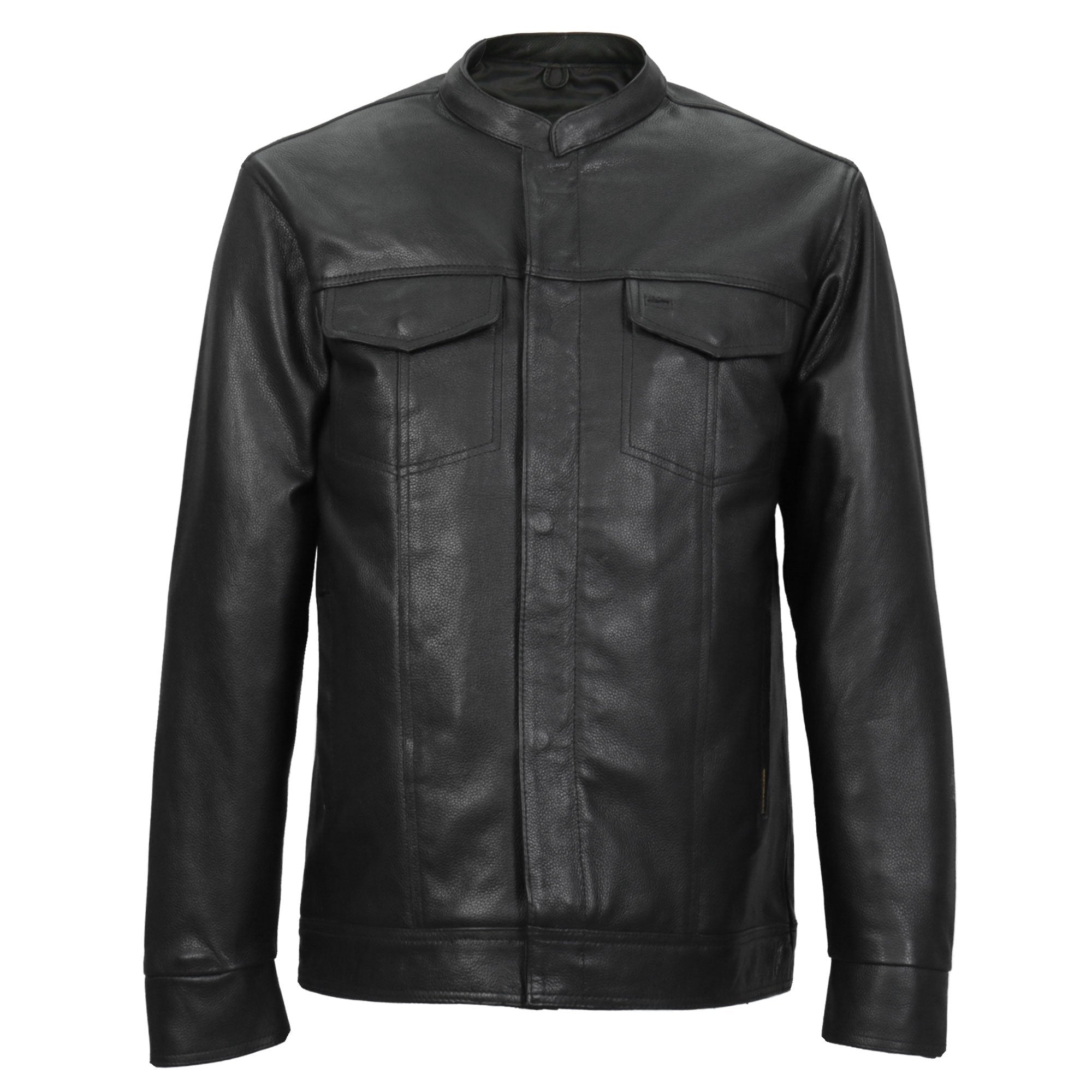 Hot Leathers LCS1005 Mens Hidden Snap Motorcycle style Concealed Carry Black Leather Biker Shirt