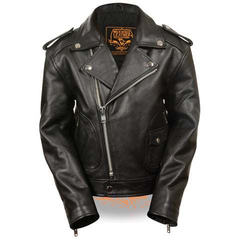 Milwaukee Leather LKK1920 Boy's Black Leather Biker Jacket with Patch Pocket Styling - Milwaukee Leather Boys Leather Jackets