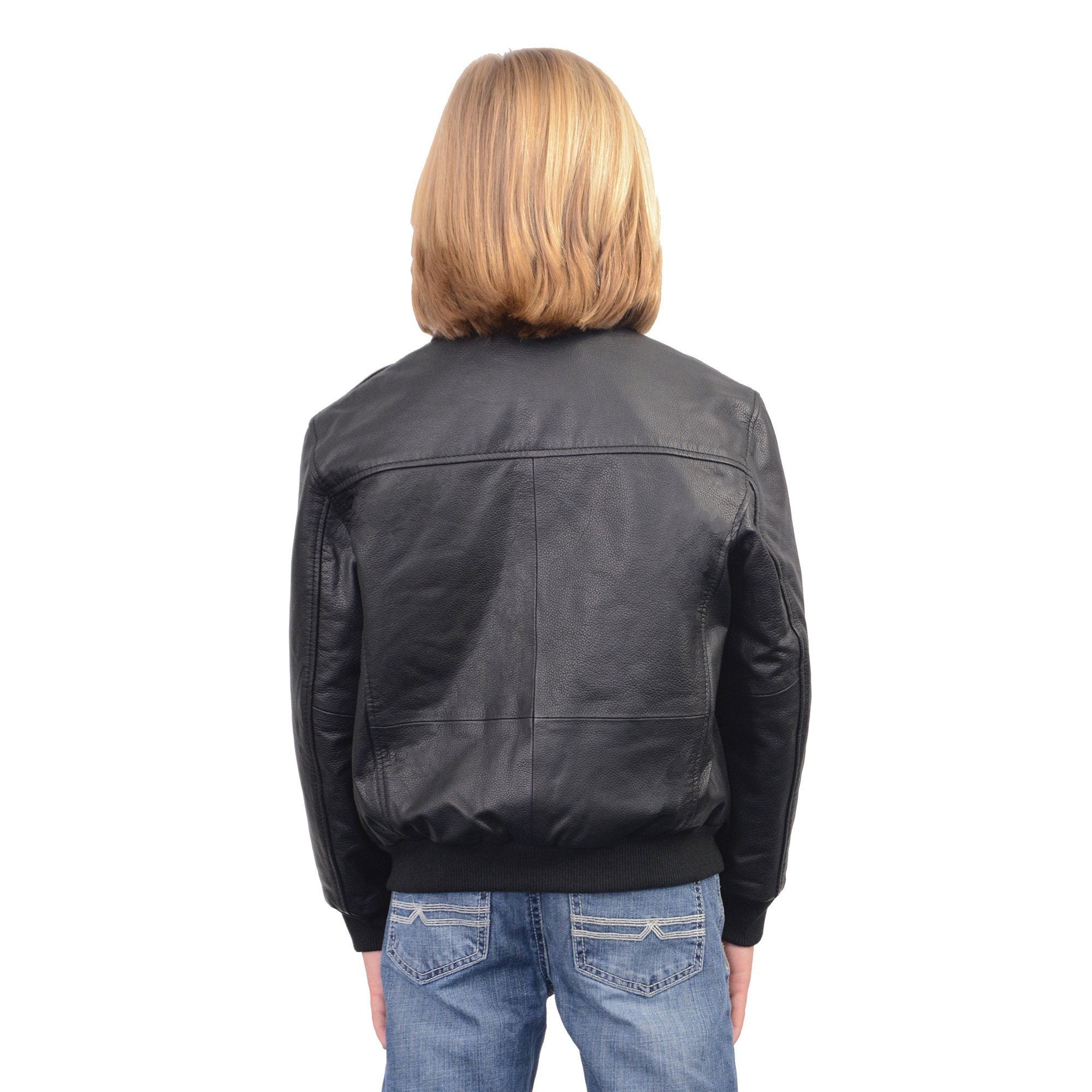 Milwaukee Leather LKK1930 Youth Size Black Leather Bomber Jacket