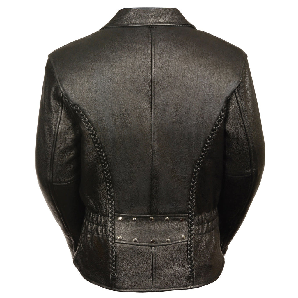 Milwaukee Leather LKL2710 Ladies Black Braided Jacket with Studded Back