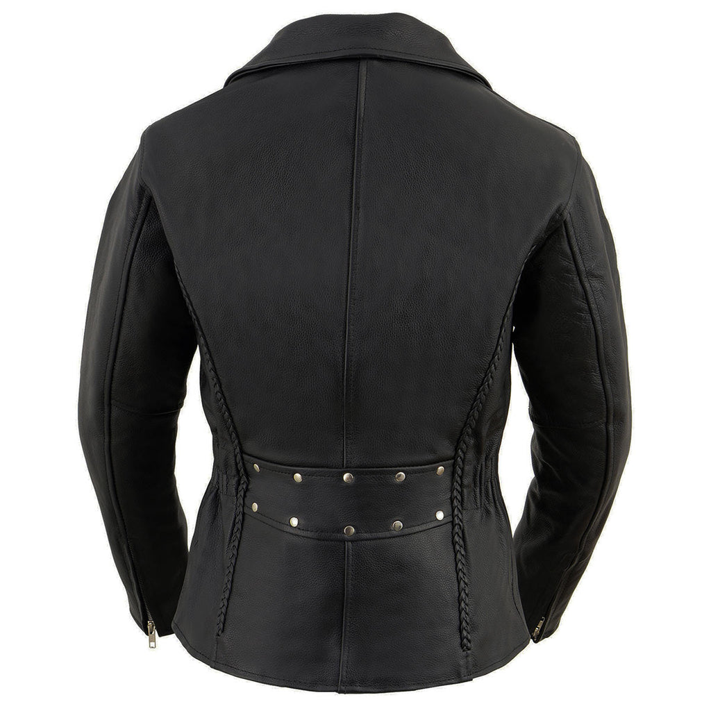 Milwaukee Leather LKL2710 Women's Classic Black Braided Motorcycle Jacket with Studded Back