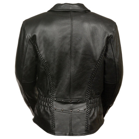 Milwaukee Leather LKL2711 Women's Black Braided Leather Jacket with Stud Back Detailing and Gun Pocket - Milwaukee Leather Womens Leather Jackets