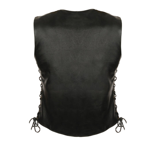 Milwaukee Leather LKL4700 Women's Black Premium Leather Side Laced  Motorcycle Biker Riders Vest w/ Snap Closure