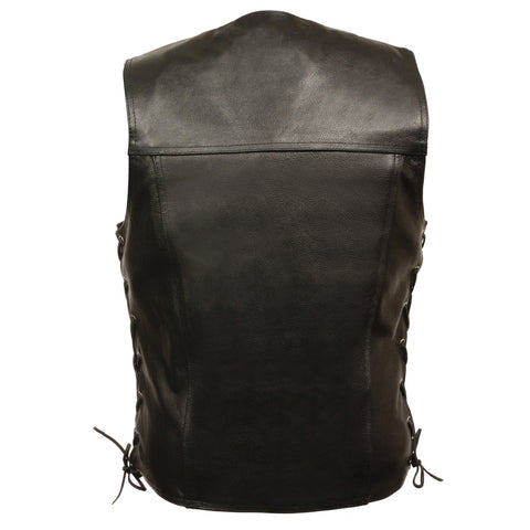 Milwaukee Leather LKM1360 Men's Black Leather Vest with Side Laces and Gun Pockets - Milwaukee Leather Mens Leather Vests