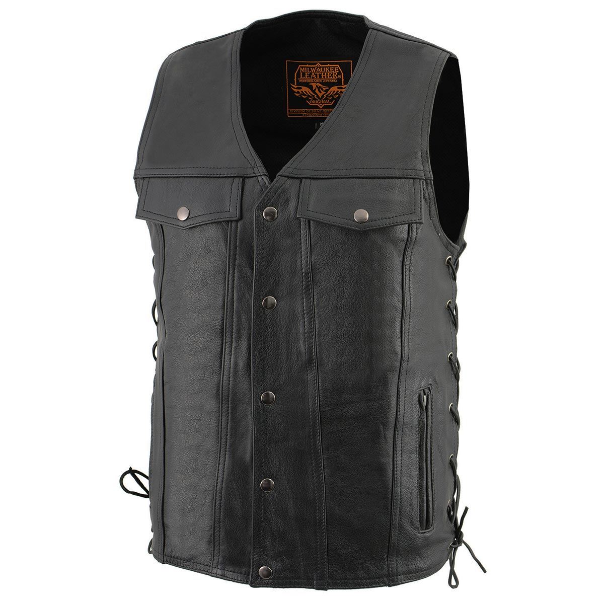Cowhide Vest Milwaukee Leather Men's Classic V-Neck Motorcycle Vest ...