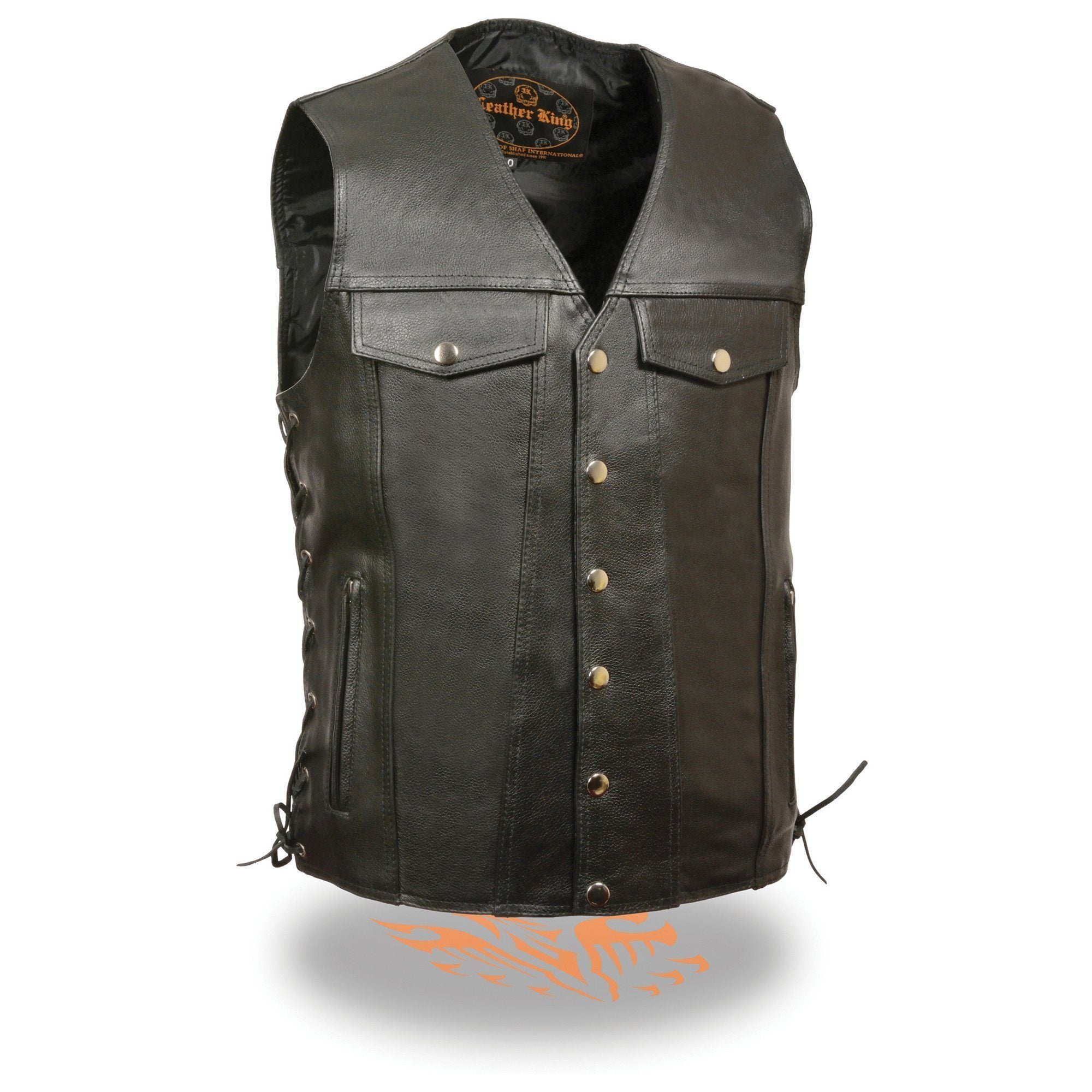 Milwaukee Leather LKM1360 Men's Black Leather Vest with Side Laces and Gun Pockets - Milwaukee Leather Mens Leather Vests