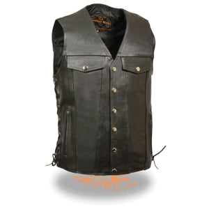 Milwaukee Leather LKM1360 Men's Black Leather Vest with Side Laces and Gun Pockets - Milwaukee Leather Mens Leather Vests
