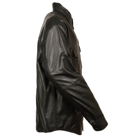 Milwaukee Leather LKM1600 Men's Black Lightweight Casual Style Leather Shirt with Gun Pocket - Milwaukee Leather Mens Leather Shirts
