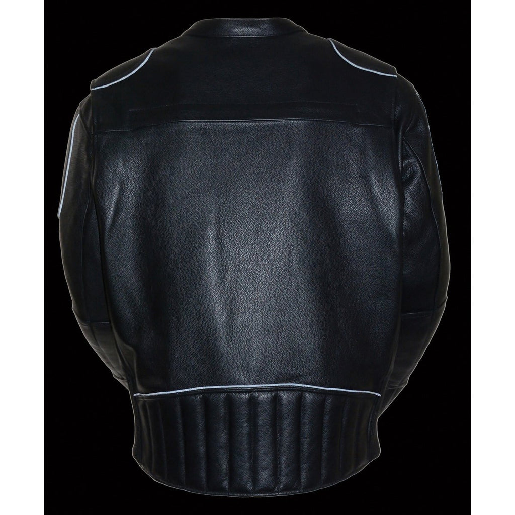 Milwaukee Leather LKM1705 Men's Black Side Stretch Vented Black Leather Scooter Jacket with Gun Pocket - Milwaukee Leather Mens Leather Jackets