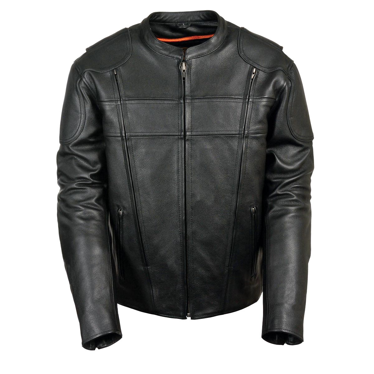 Milwaukee Leather LKM1705 Men's Black Side Stretch Vented Black Leather Scooter Jacket