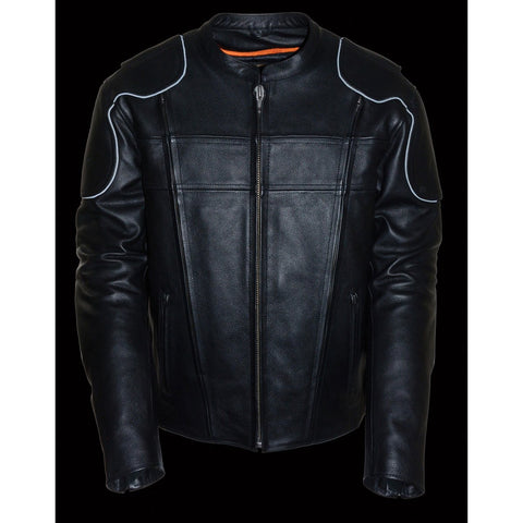 Milwaukee Leather LKM1705 Men's Black Side Stretch Vented Black Leather Scooter Jacket with Gun Pocket - Milwaukee Leather Mens Leather Jackets