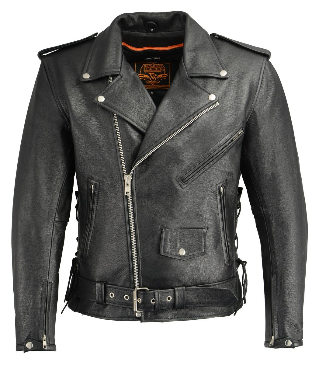 Milwaukee Leather LKM1711 Men's Leather Black Classic Side Lace Police Style Jacket with Gun Pockets - Milwaukee Leather Mens Leather Jackets