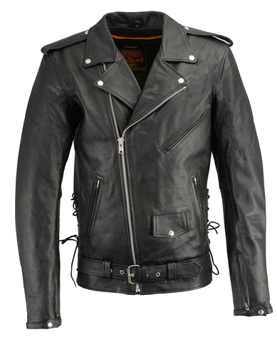 Milwaukee Leather LKM1711TALL Men's Black Tall-Sizes Side Lace Police Style Leather Jacket