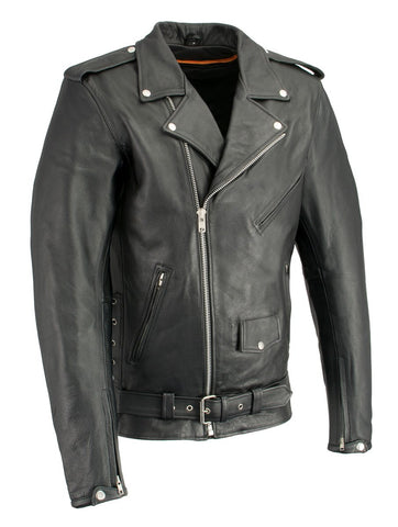 Milwaukee Leather LKM1711TALL Men's Black Tall-Sizes Side Lace Police Style Leather Jacket