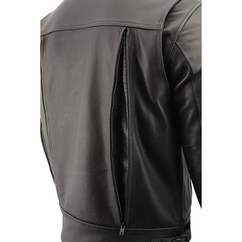 Milwaukee Leather LKM1720T Men's 'Tall Sizes' Black Vented Leather Jacket with Utility Pockets