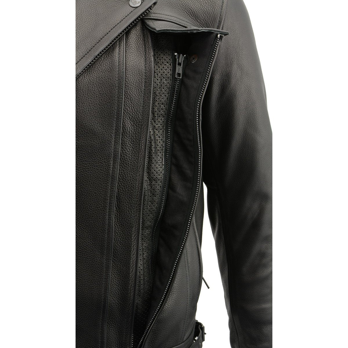 Milwaukee Leather LKM1720T Men's 'Tall Sizes' Black Vented Leather Jacket with Utility Pockets