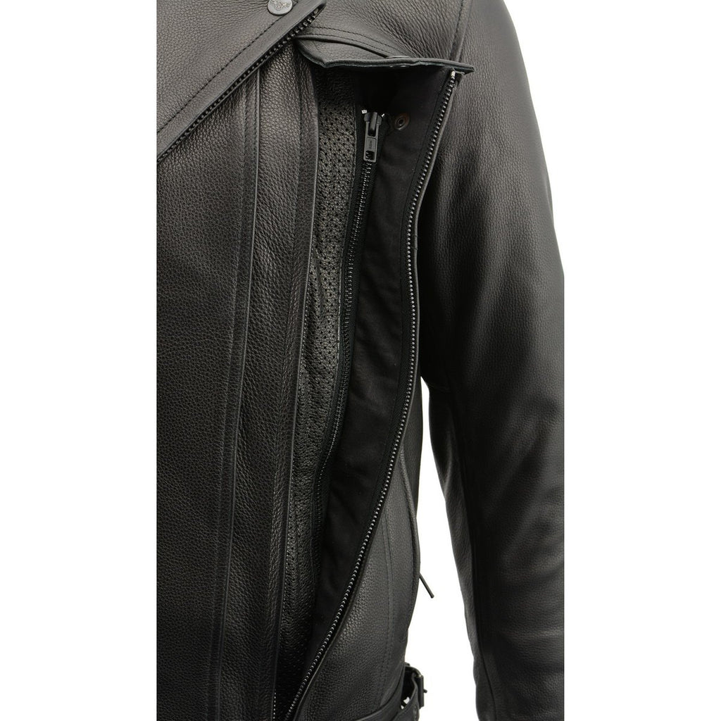 Milwaukee Leather LKM1720T Men's 'Tall Sizes' Black Vented Leather Jacket with Utility Pockets