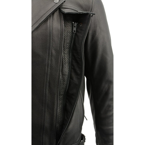 Milwaukee Leather LKM1720T Men's 'Tall Sizes' Black Vented Leather Jacket with Utility Pockets