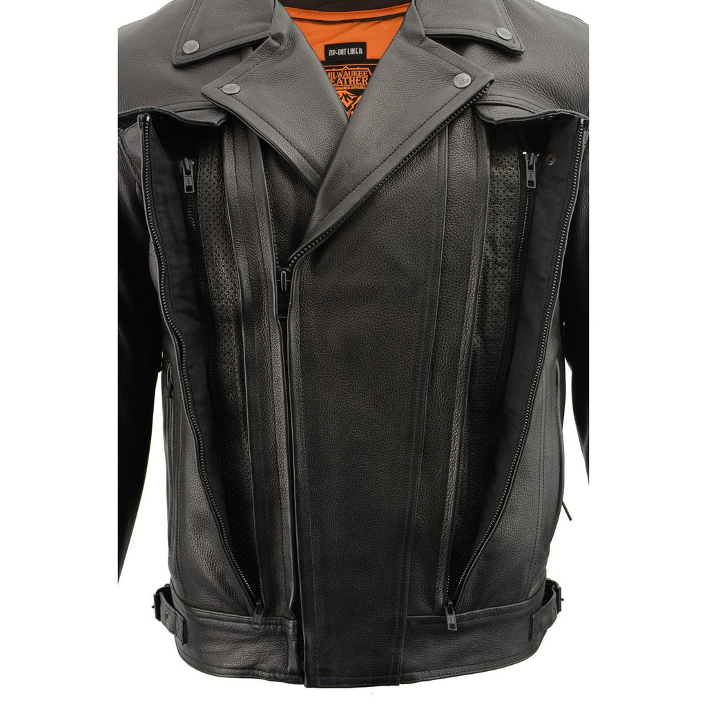 Milwaukee Leather LKM1720T Men's 'Tall Sizes' Black Vented Leather Jacket with Utility Pockets