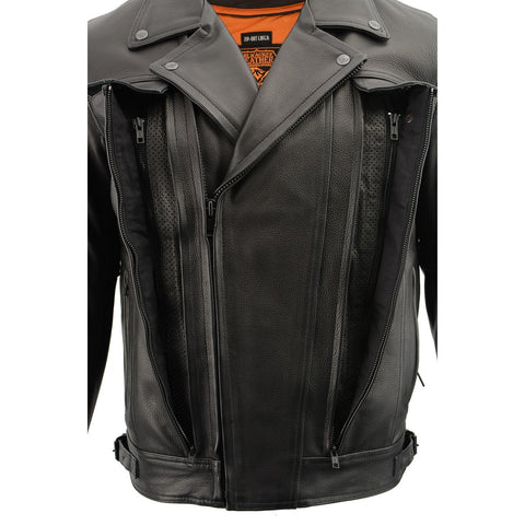 Milwaukee Leather LKM1720T Men's 'Tall Sizes' Black Vented Leather Jacket with Utility Pockets