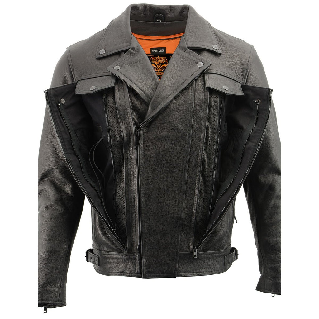 Milwaukee Leather LKM1720T Men's 'Tall Sizes' Black Vented Leather Jacket with Utility Pockets